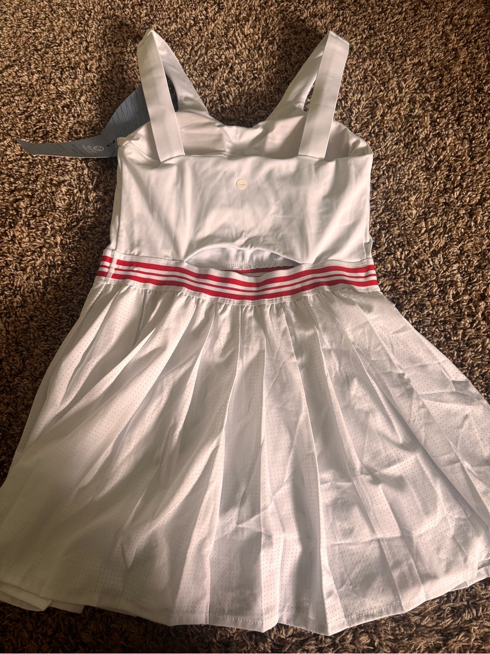 White Tennis Dress with Red Stripe Waistband - Picture 2 of 3